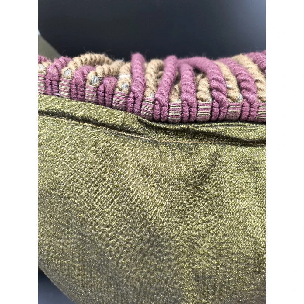 Olive Green Fringe Accent Pillow - Decorative Throw Pillow